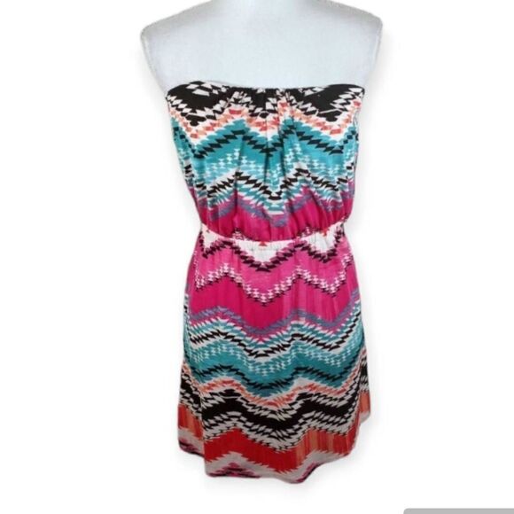 TRIXXI MULTICOLOR STRAPLESS MINI DRESS SZ.L EUC. - Picture 1 of 4